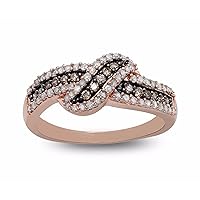 Mother's Day Gift For Her 1/2 Carat Total Weight (cttw) 925 Sterling Silver White & Brown Diamond Ring - 18K Rose Gold Plated Bridal Rings For Women