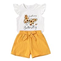YOUNGER TREE Toddler Baby Girls Clothes Sunflower T-shirt + Bowknot Shorts with Cute Summer Girl Clothes Set