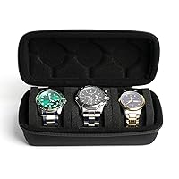 3 watch travel case roll, Hard watch carry case roll display storage holder box with soft foam pillows snug fit all size watches up to 60mm face