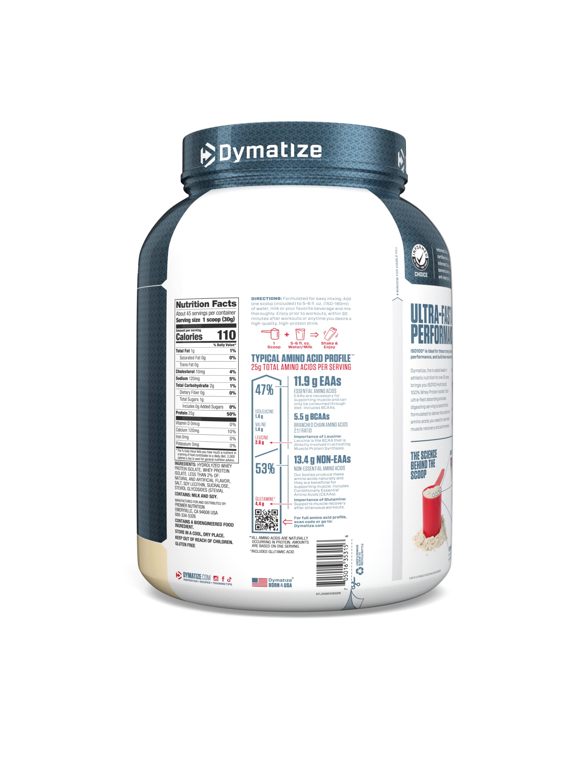 Dymatize ISO 100 Whey Protein Powder with 25g of Hydrolyzed 100% Whey Isolate, Gluten Free, Fast Digesting, Gourmet, 3 Pound, Vanilla, 3 Pound , 48 Oz