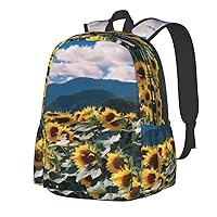 Sunflowers Over The Mountain And Field Backpack Print Shoulder Canvas Bag Travel Large Capacity Casual Daypack With Side Pockets