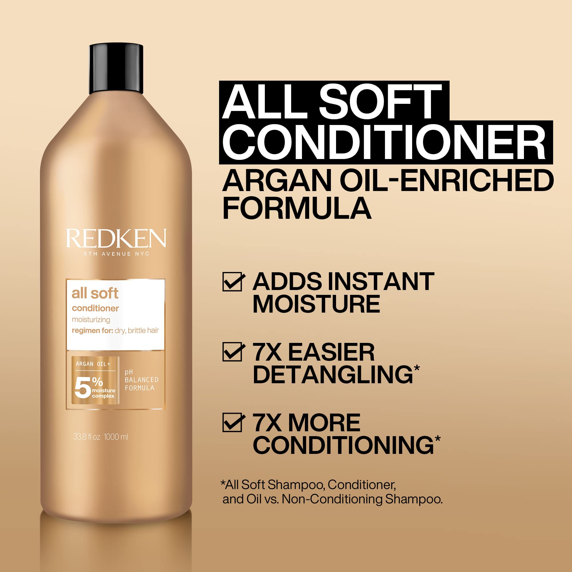 Redken All Soft Conditioner | For Dry or Brittle Hair | Deeply Conditions and Hydrates | Provides Intense Softness and Shine | Safe for Color-Treated Hair | With Argan Oil
