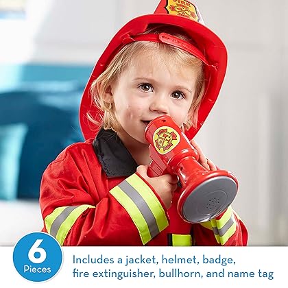 Melissa & Doug Fire Chief Role Play Dress-Up Set - Pretend Fire Fighter Outfit With Realistic Accessories, Firefighter Costume For Kids And Toddlers Ages 3+