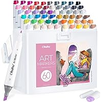 Ohuhu 60 Art Markers, Kaala Double Nibs Sketch Marker, Slim Broad and Fine Alcohol-Based Drawing Markers, Permanent Marker for Manga Comic Illustrations Cartoons, Adult Coloring Books Art Supply Gift