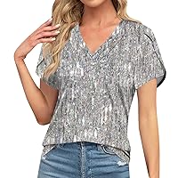 Dressy Tops for Women, Girls Trip T Shirts for Women 2024 Linen Outfits Women Womens Short Sleeve Slim Blouse Daily Tunic V-Neck Dressy Retro Print Tee Fashion Oversized Ladies (Gray,Large)