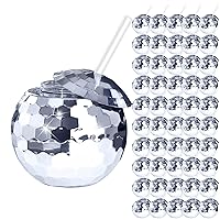 50 PCS Disco Ball Cups, 20Oz Disco Party Cups with Lid and Reusable Straw Flash Ball Cocktail Cup for Party Nightclub Bar Supplies Wine Drinking Syrup Tea Bottle (Sliver 50 Pieces)