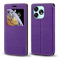 for Umidigi A15 Case, Wood Grain Leather Case with Card Holder and Window, Magnetic Flip Cover for Umidigi A15C (6.7”) Purple