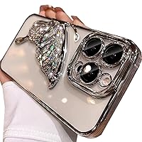 for iPhone 15 Pro Max Glitter 3D Butterfly Case, Cute Luxury Bling Sparkle Liquid Flowing Case with Camera Lens Protector Plating Bumper Women Girls Case for iPhone 15 Pro Max 6.7