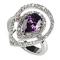 Ring Amethyst Cubic Zirconia Silver Plated Shinning R434 size 6 7 8 9 Vintage Noble Generous Fashion