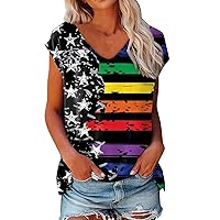 Women Tops Dressy Casual Womens Elegant Short Sleeve Independence Day Print Top V Neck Casual T Shirt Summer S