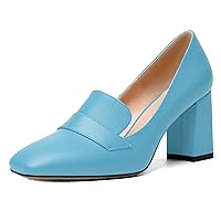 MODENCOCO Womens Sexy Formal Matte Slip On Square Toe Work Block High Heel Loafers Shoes 3.5 Inch