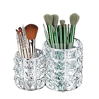 Crystal Makeup Brush Holder Organizer, Cosmetic Makeup Brush Storage Container Cup for Table, Dresser, Bathroom, Bedroom Organization, One-Piece Circular Brush Organizer (silver)