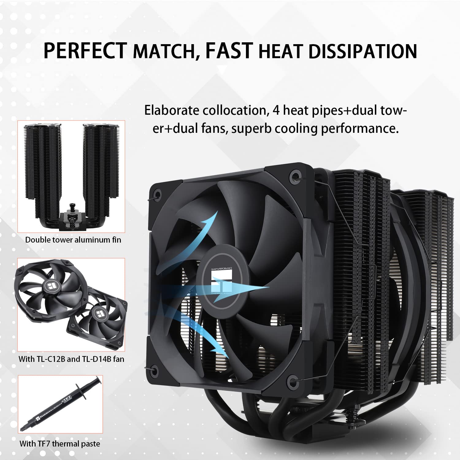 Mua Thermalright Frost Spirit 140 BLACK V3 CPU Air Cooler, Dual Tower 4x8mm  Heat Pipes, D14B and C12B PWM Fan, Aluminium Heatsink Cover, AGHP  Technology, for AMD AM4/AM5/Intel LGA 1150/1151/1200/2011/2066 trên Amazon