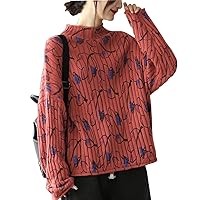 MedeShe Women's Long Sleeve Printed 100% Cotton Knit Oversized Sweater Tunic