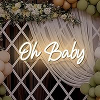 Oh Baby Neon Sign for Backdrop, LED Oh Baby Sign for Nursery Wall Decor, HDJSIGN Baby Light Up Sign for Baby Shower Birthday Party Kids Bedroom Wedding Decor