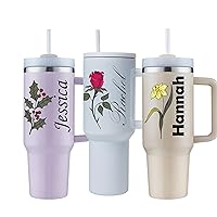 Personalized 40 oz Tumbler with Handle and Straw Lid,Custom Gifts for Woman Inspirational Gifts,Vivid Color with 3D Pattern,Insulated Stanless Steel,Colorful Birth Month Flower