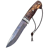 Custom Knife Varan - Laminated Damascus Steel - Karelian Birch Handle - Melchior Crossguard - Handforged - Exclusive Gift - Customized Engraving – Leather Sheath