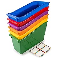 Really Good Stuff-163319 Durable Magazine, Book, Folder, File and Binder Holders – Ideal for Narrow or Vertical Storage Needs– Instantly Color Code Home Classroom –Assorted Primary Colors(Set of 6)