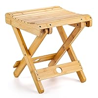 Lawei Bamboo Folding Step Stool - 12 Inch Bamboo Shower Bench Stool Spa Bath Seat Chairs for Shower, Leg Shaving and Foot Rest