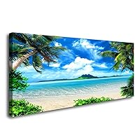DZL Art S72750 Canvas Wall Art Ocean Waves Coconut Trees on Sands Beach Seascape Scenery Painting Nature Picture for Bedroom Home Office Wall Decor