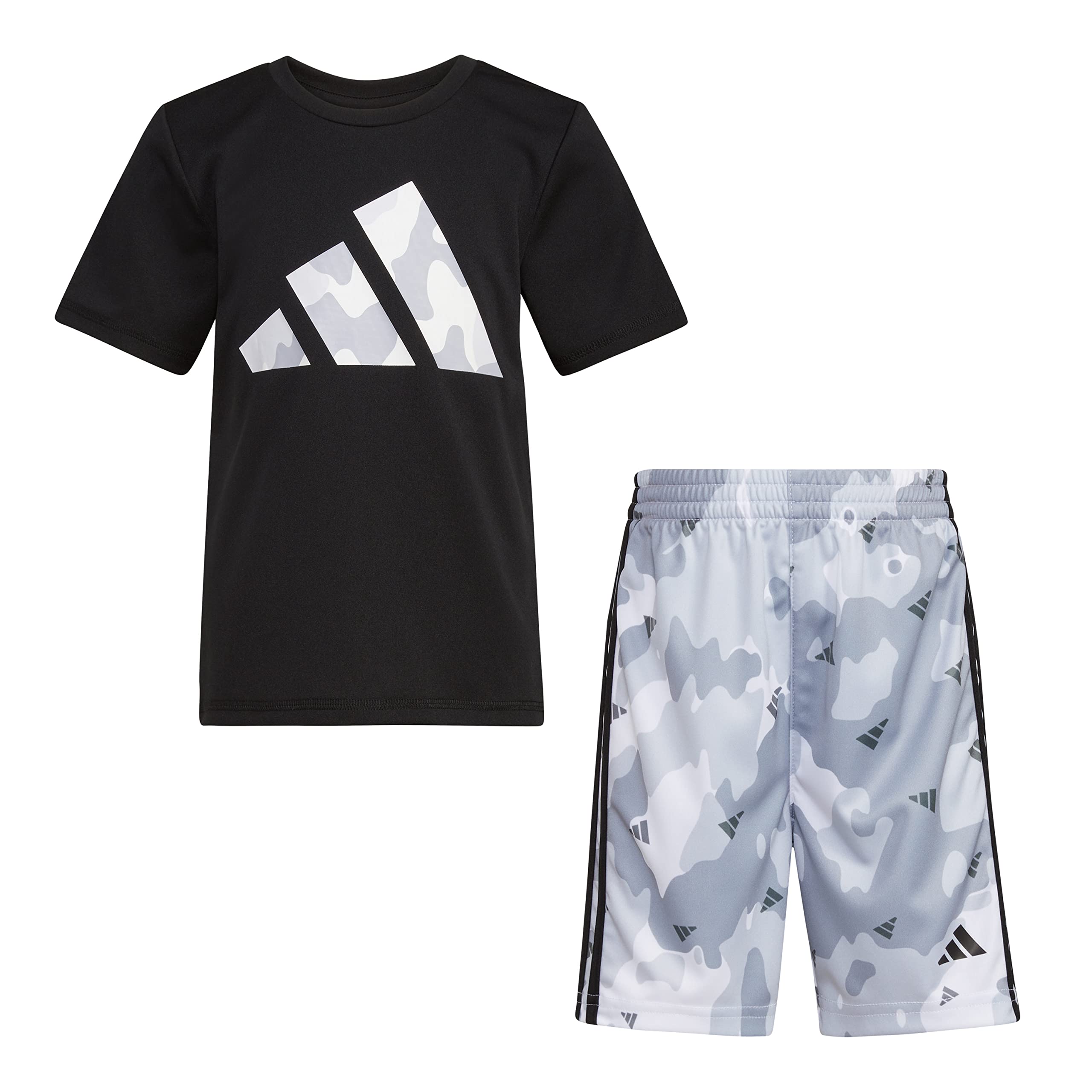 adidas Boys Short Sleeve Poly Tee & Camo All Over Print Short Set