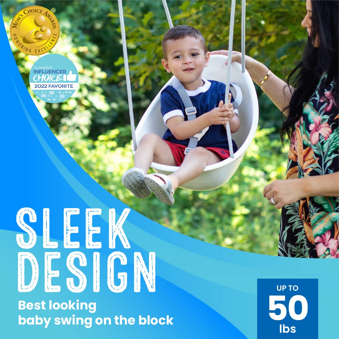 Swurfer Coconut Toddler Swing – Comfy Baby Swing Outdoor, 3- Point Adjustable Safety Harness, Secure, Safe Quick Click Locking System, Blister-Free Rope, Easy Installation, Ages 6-36 Months