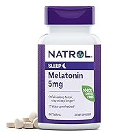 Natrol 5mg Melatonin Sleep Aid Tablets, Fall Asleep Faster, Stay Asleep Longer, 99% Pure Melatonin, Dietary Supplement, 60 Count