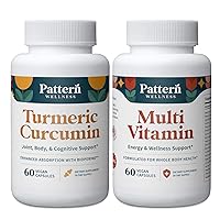 Pattern Wellness 2-Pack Multivitamin & Turmeric Curcumin Supplements - Energy & Wellness Support - Natural Joint, Health & Cognitive Support - 120 Vegan Capsules