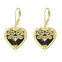 Black Onyx Earrings Sterling Silver 18K Yellow Gold Plated Filigree Boho Dangle Earrings Jewelry Gifts for Women Girls