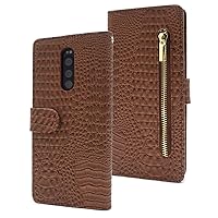 プラタ Plata Xperia 1 (SO-03L / SOV40 / 802SO) Crocodile Pattern with Zipper Pocket Notebook Type case Croco Notebook Type case Cover Smartphone case [Brown]