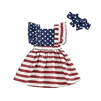 Baby Girl 4th of July Dress American Flag Stars Stripes Ruffle Sleeve Backless Dress Headband Fourth of July Clothes