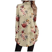 Long Tunics for Women to Wear with Leggings High Neck Floral Print Button Pullover Shirts Fashion Fall Shirts Blouses