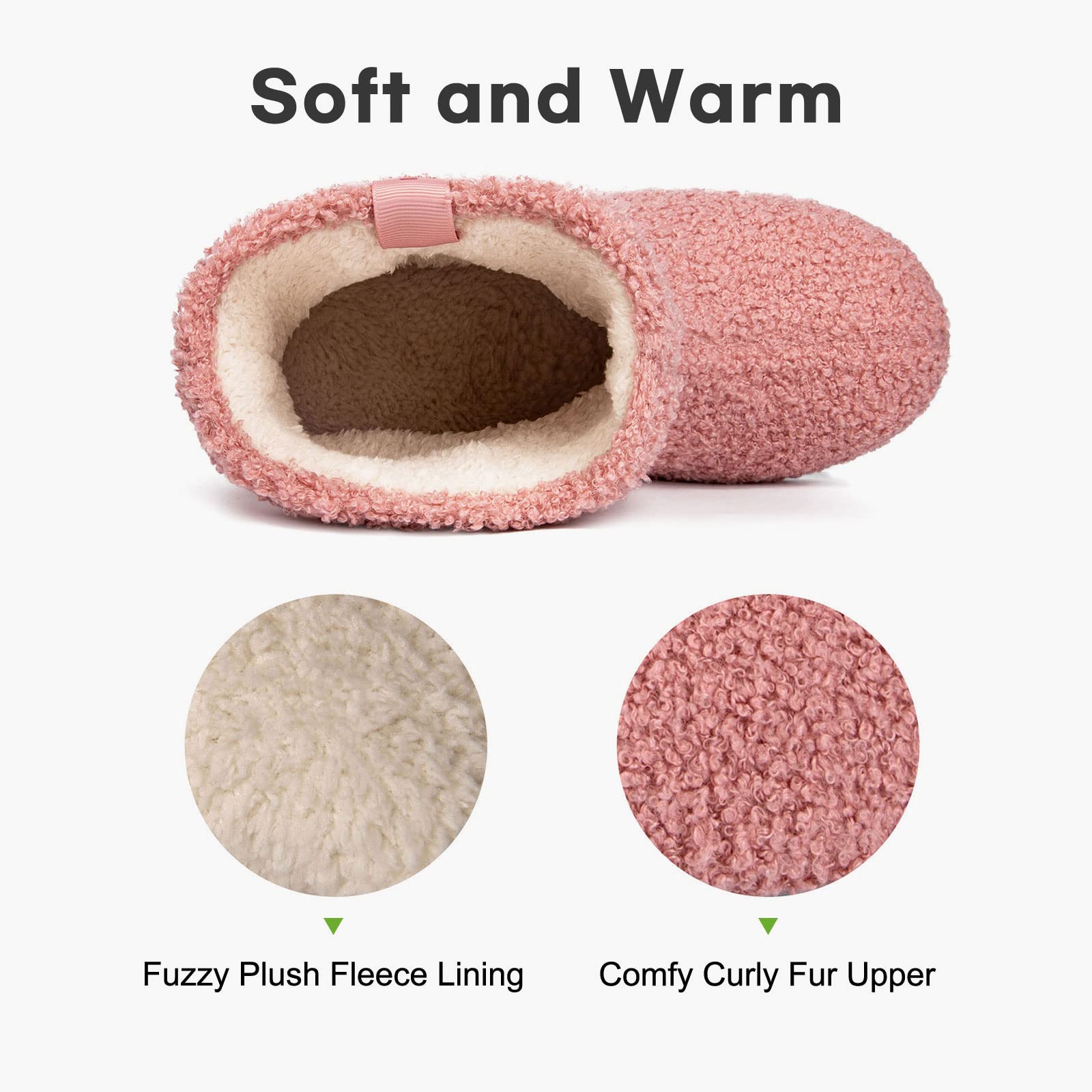 LongBay Women’s Warm Curly Fur Bootie Slippers Comfy Plush Fleece Boots Memory Foam House Shoes