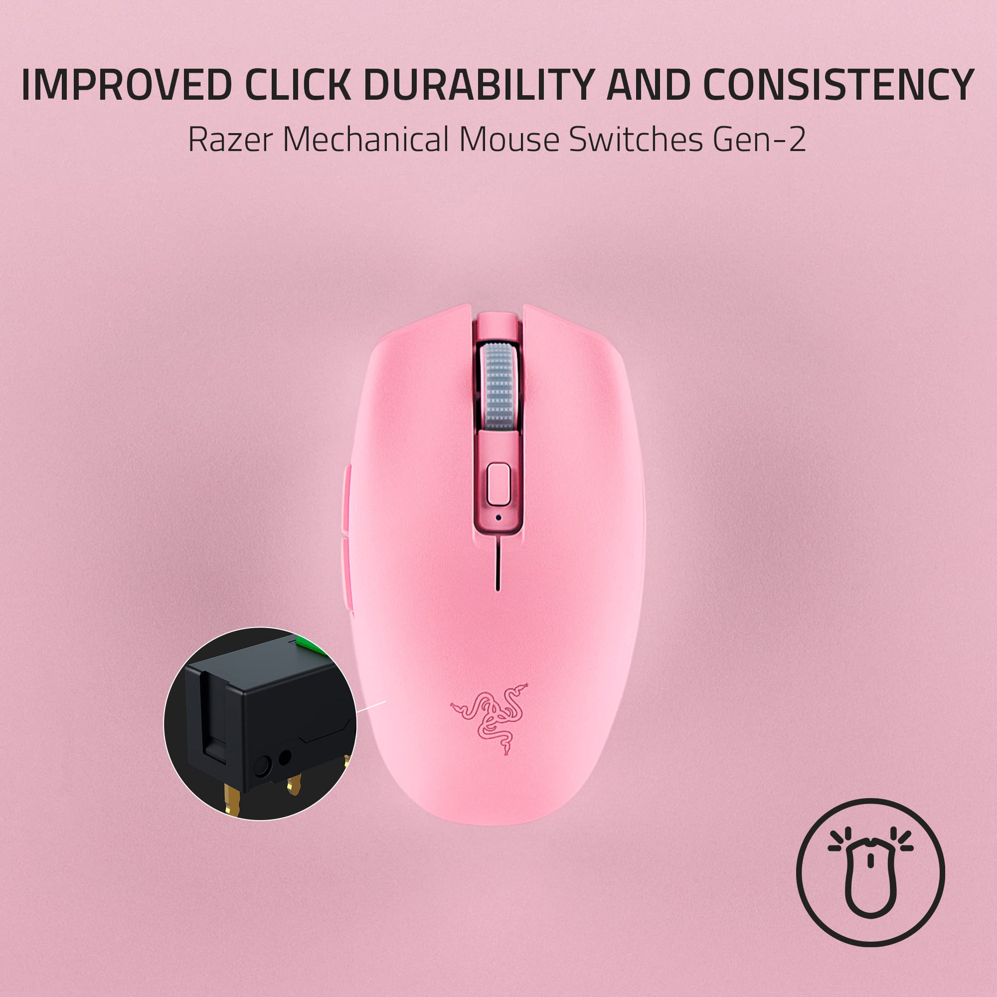Razer Orochi V2 Mobile Wireless Gaming Mouse: Ultra Lightweight - 2 Wireless Modes - Up to 950 Hr Battery Life - Mechanical Mouse Switches - 5G Advanced 18K DPI Optical Sensor - Quartz Pink