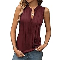 EVALESS Sleeveless Shirts for Womens Fashion 2024 Basic Tank Tops Pleated Drape Dressy Tops Summer Clothes Teacher Outfits