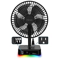 Desk Fan with USB Charging Port, 6.7 Inch 2 Speeds Small Desktop Table Fan with USB Charger, AC Outlet and LED Light, Strong Wind, Quiet Operation - Suitable for Bedroom, Home, Dorm Room