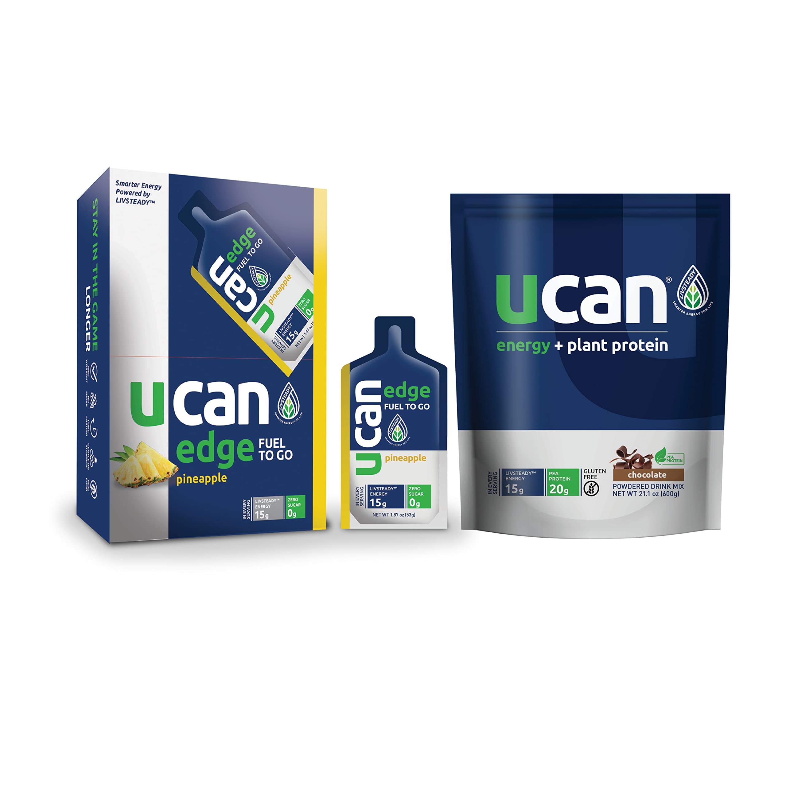 UCAN Pineapple Edge Energy Gel & Chocolate Plant Protein - Great for Running, Training, Fitness, Cycling, Crossfit & More | Sugar-Free, Vegan, & Keto Friendly Energy Supplement