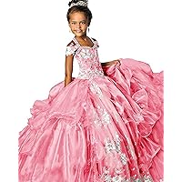 Girls Halter Lace Appliques Ruffled Ball Gowns Princess Pageant Dress (6, Pink)