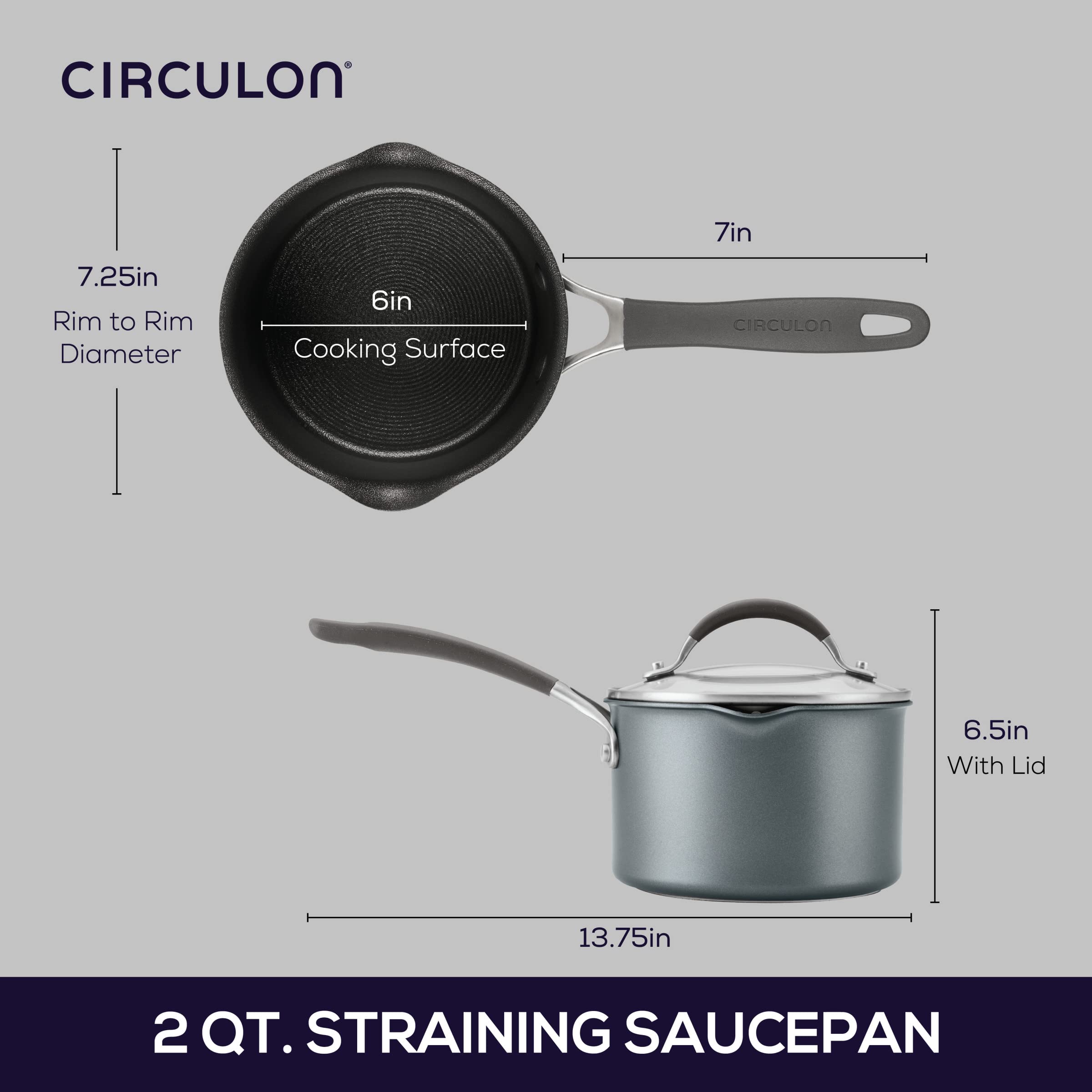 Circulon A1 Series with ScratchDefense Technology Nonstick Induction Straining Sauce Pan with Lid, 2 Quart, Graphite