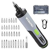 WORKPRO 4V Electric Screwdriver, Rechargeable Cordless Screwdriver Set with 35 Bits, Extension Rod, USB Charging Cable in Carrying Case, LED Light, Black Gray