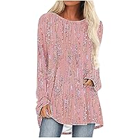Floral Tunic Tops for Women Long Sleeve Crewneck Pullover to Wear with Leggings Casual Loose Fit Flowy T-Shirts