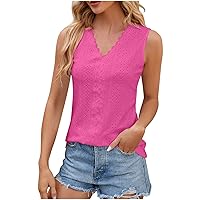 Prime Of Day Sales Womens Sleeveless Summer Shirts Fashion Hollow Eyelet Tank Top Casual V Neck Vest T Shirt Dressy Blouses Cute Tanks Summer Outfits For Women