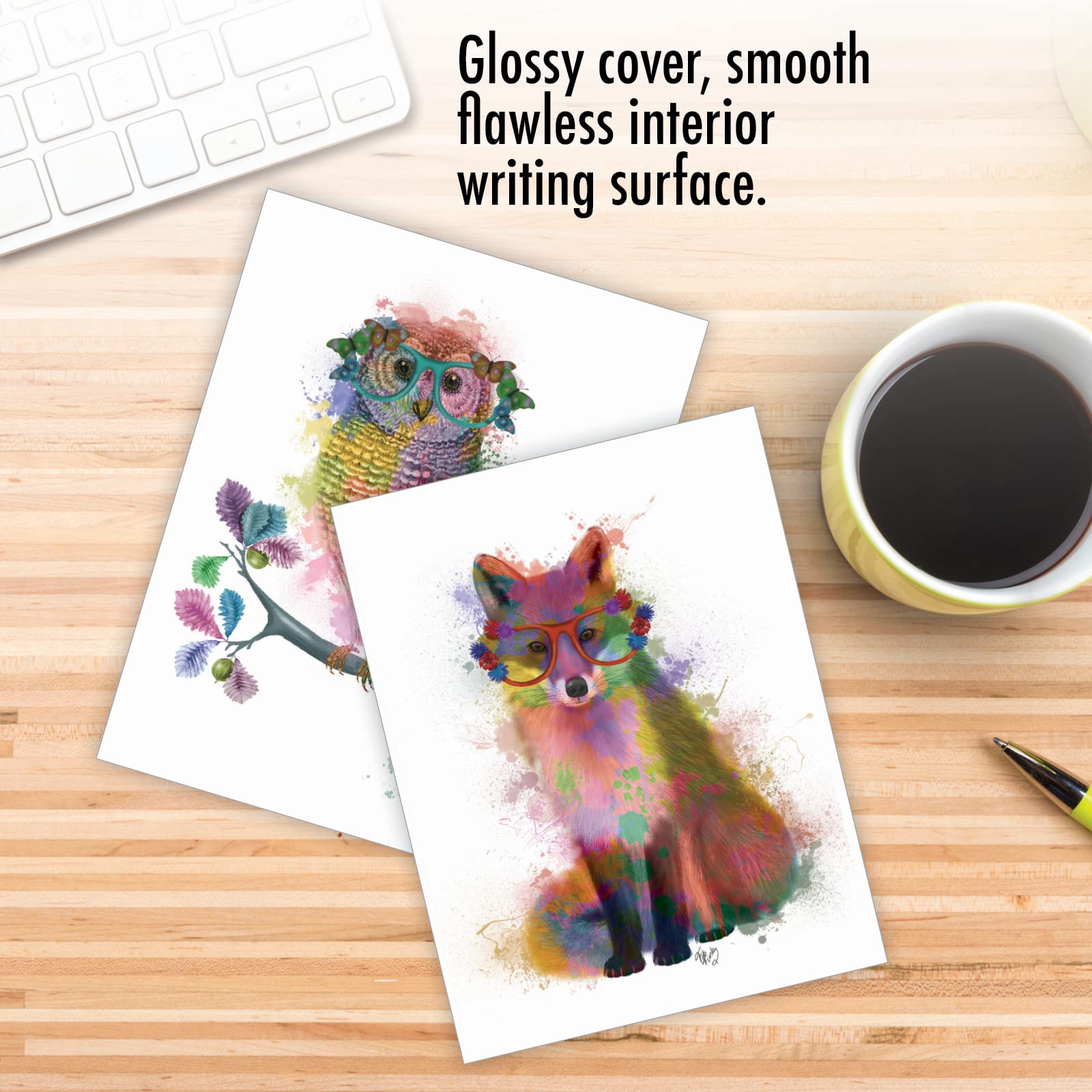 The Best Card Company Assorted Watercolor Blank Greeting Card Box Set - Incl. 10 Notecards + Envelopes, 10 Animal Designs for Thank You, Invitations, More - Funky Rainbow Wildlife M4948OCB-B1x10