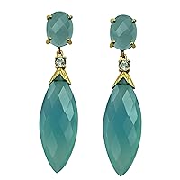 Carillon Blue Onyx Natural Gemstone Oval Shape 925 Sterling Silver Uniqe Drop Dangle Earrings | Yellow Gold Plated