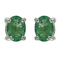 Emerald Natural Gemstone Oval Shape Stud Anniversary Earrings 10K, 14K, 18K White Gold Jewelry