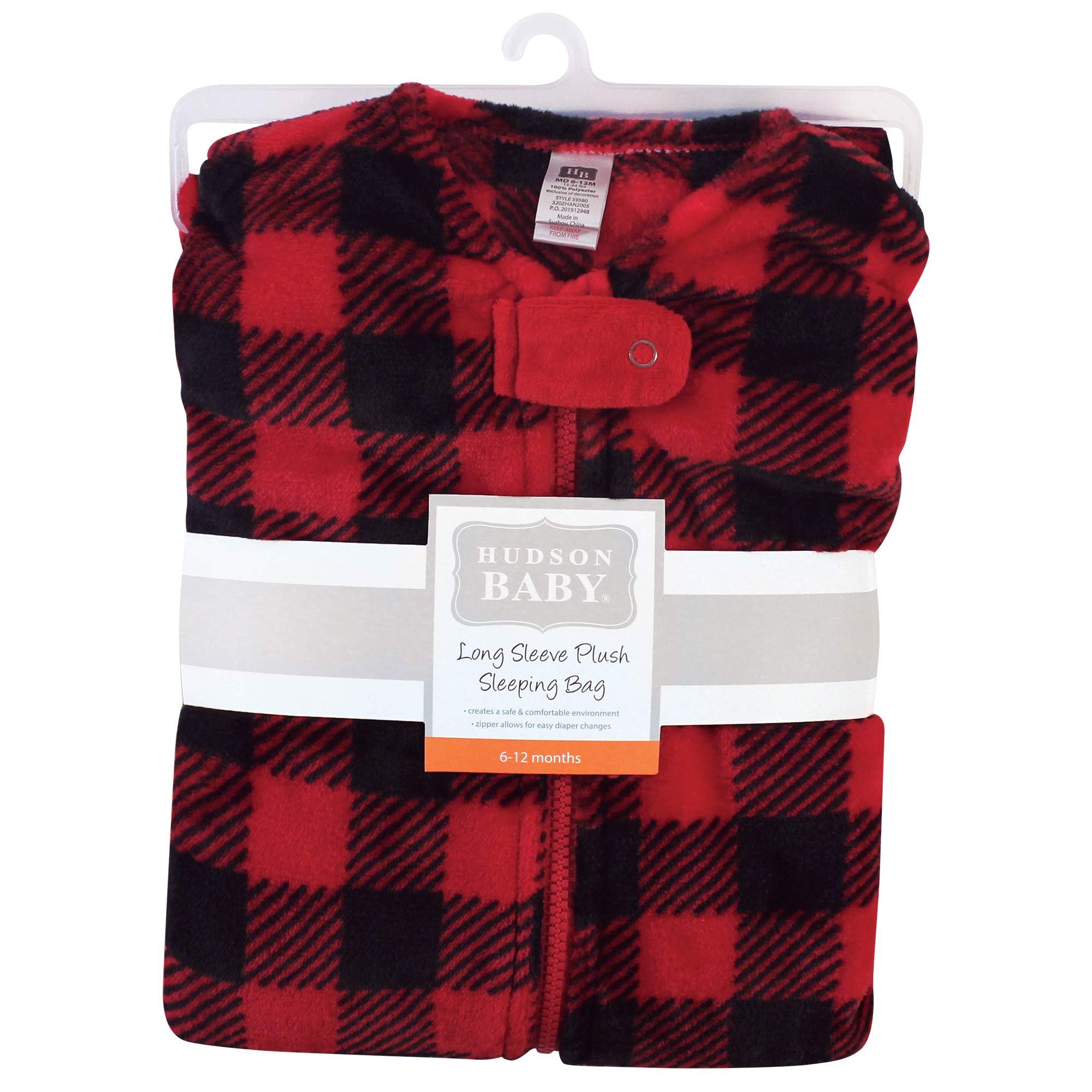 Hudson Baby Unisex Baby Plush Sleeping Bag, Sack, Blanket, Buffalo Plaid Long-Sleeve, 6-12 Months
