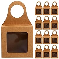 BESTOYARD Kraft Paper Gift Box with Handle - 20pcs Brown Treat Boxes Goodies Favor Box with Clear Window to Go Box Containers Take Out Food Containers for Cupcake Bread