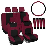 FH Group Automotive Car Seat Covers Light Breezy Car Seat Covers Flat Foam Padding Cloth Full Set Burgundy Seat Covers, Airbag and Split Rear Universal Fit Interior Accessories for Cars Trucks and SUV