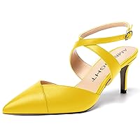 Womens Buckle Ankle Strap Pointed Toe Matte Dress Office Stiletto Mid Heel Pumps Shoes 2.5 Inch