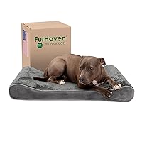 Furhaven Cooling Gel Dog Bed for Large/Medium Dogs w/ Removable Washable Cover, For Dogs Up to 38 lbs - Minky Plush & Velvet Luxe Lounger Contour Mattress - Gray, Large